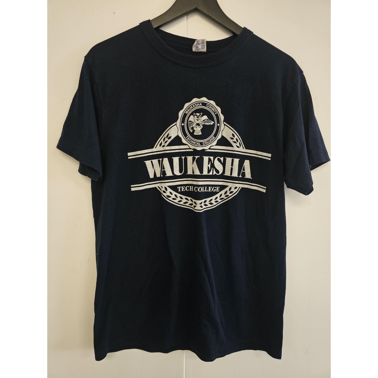 Vintage Champion Shirt Mens Large Navy Waukesha Tech College 50/50 Made Usa 90s